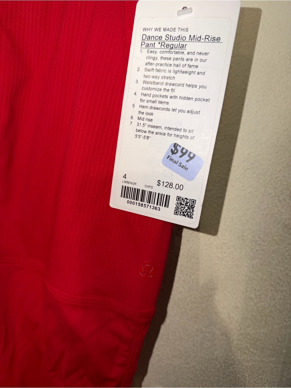 390-Lululemon-Dance Studio Mid-Rise Pant Regular-Oxford Red - Picture 11 of 11